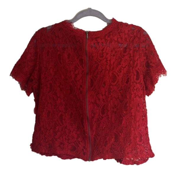 ZARA RED EMBROIDERY LACE TOP LARGE - Picture 2 of 5